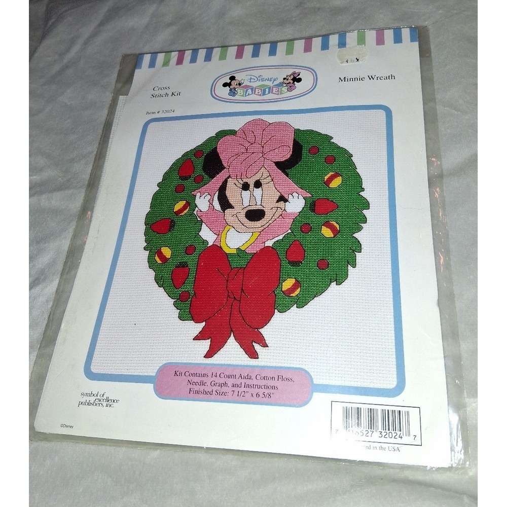 Vintage Disney Minnie Mouse Cross Stitch Kit Minnie Wreath Needlecraft Craft Kit
